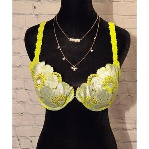 Savage X Fenty NWT 38D Unlined Lace Demi Bra In Seashell‎ Blue Poppilicious Lace